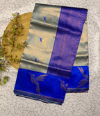 Mint & Royal Blue Leaf Motif Soft Silk Saree - view 5 of 6