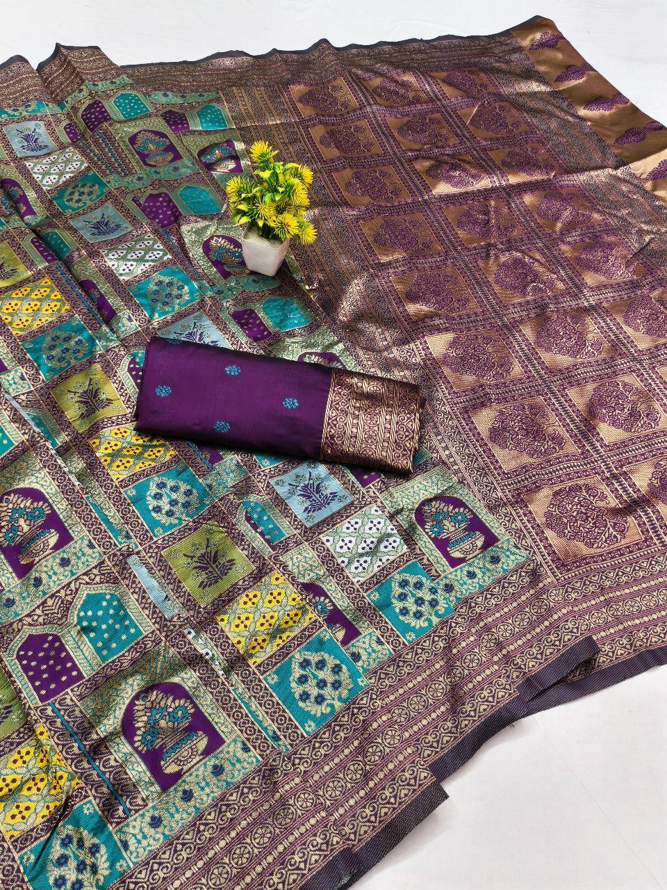 Multicolour Jharokha Weave Silk Saree - view 2 of 2