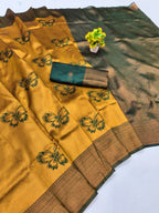 Mustard Butterfly Jacquard Silk Saree - view 2 of 2