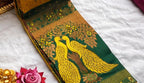 Mustard Yellow & Bottle Green Peacock Zari Soft Silk Saree - view 3 of 4