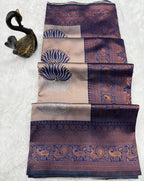 Navy Blue Lotus Motif Silk Saree - view 2 of 5