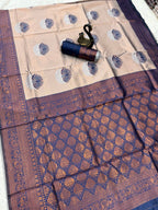 Navy Blue Lotus Motif Silk Saree - view 3 of 5