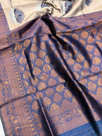 Navy Blue Lotus Motif Silk Saree - view 5 of 5