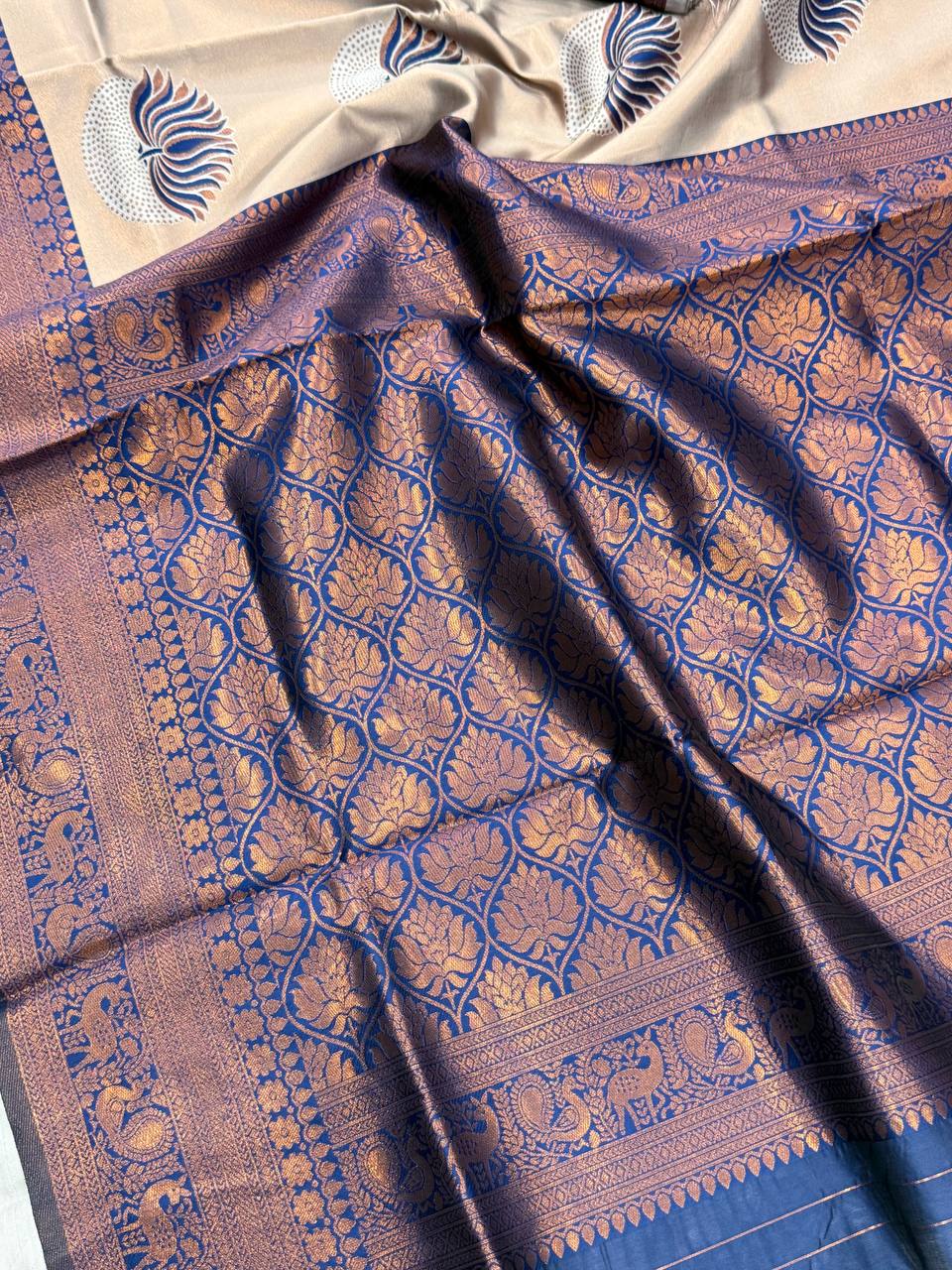 Navy Blue Lotus Motif Silk Saree - view 5 of 5