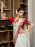 Off White & Red Border Tissue Silk Saree - Shivay Libas
