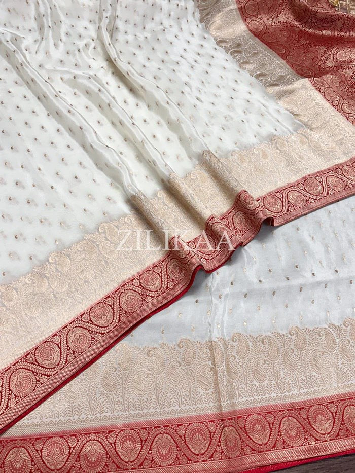 Off White & Red Border Tissue Silk Saree - view 4 of 6