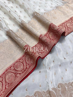Off White & Red Border Tissue Silk Saree - view 5 of 6