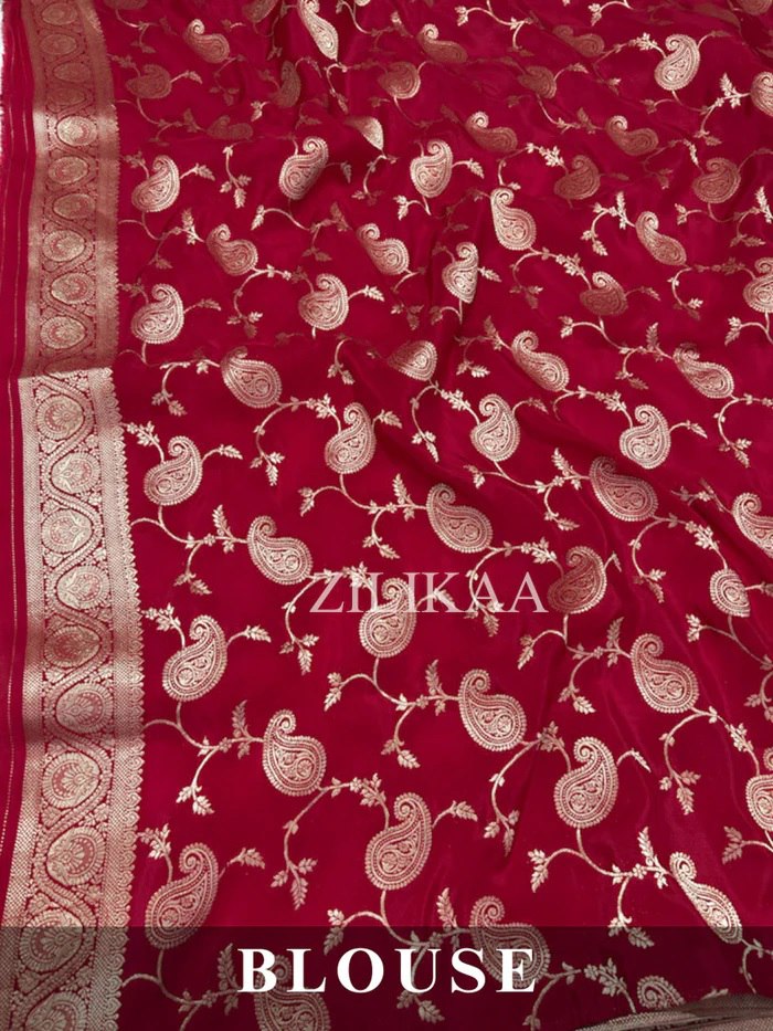 Off White & Red Border Tissue Silk Saree - view 6 of 6