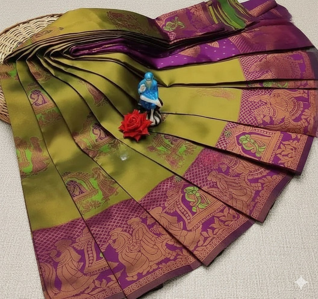 Olive Green & Magenta Paithani Doli Silk Saree - Shivay Libas