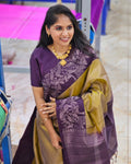 Olive & Purple Silk Saree - Shivay Libas