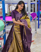 Olive & Purple Silk Saree - view 2 of 3