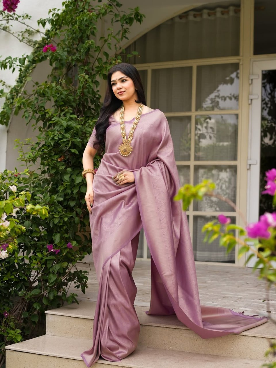 Onion Pink Kanjivaram Style Silk Saree - view 2 of 7