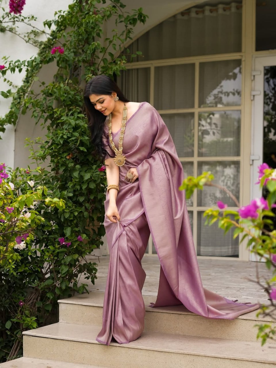 Onion Pink Kanjivaram Style Silk Saree - view 4 of 7