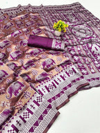 Onion Pink & Purple Elephant Weave Silk Saree - view 3 of 3