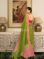 Parrot Green Tissue Silk Saree - view 4 of 4