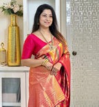 Peach & Rani Pink Kanjivaram Style Silk Saree - Shivay Libas