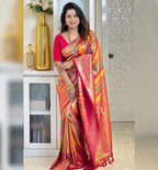 Peach & Rani Pink Kanjivaram Style Silk Saree - view 4 of 5