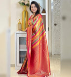 Peach & Rani Pink Kanjivaram Style Silk Saree - view 5 of 5