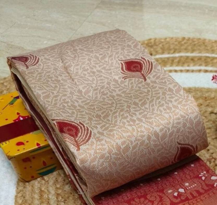 Peach & Red Peacock Zari Soft Silk Saree - Shivay Libas