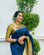 Peacock Blue Zari Border Silk Saree - view 2 of 7