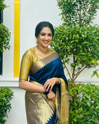 Peacock Blue Zari Border Silk Saree - view 3 of 7