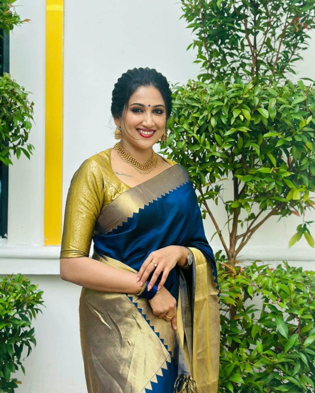 Peacock Blue Zari Border Silk Saree - view 3 of 7