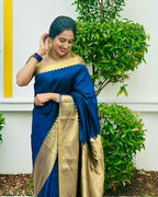 Peacock Blue Zari Border Silk Saree - view 4 of 7