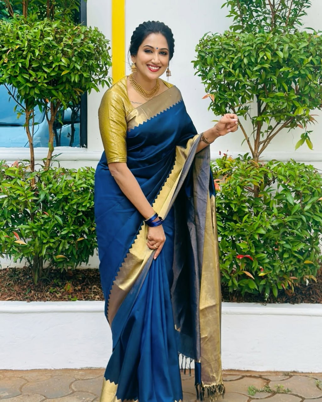 Peacock Blue Zari Border Silk Saree - view 5 of 7