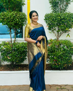 Peacock Blue Zari Border Silk Saree - view 6 of 7