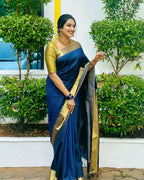 Peacock Blue Zari Border Silk Saree - view 7 of 7