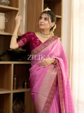 Pink Tissue Silk Saree - Shivay Libas