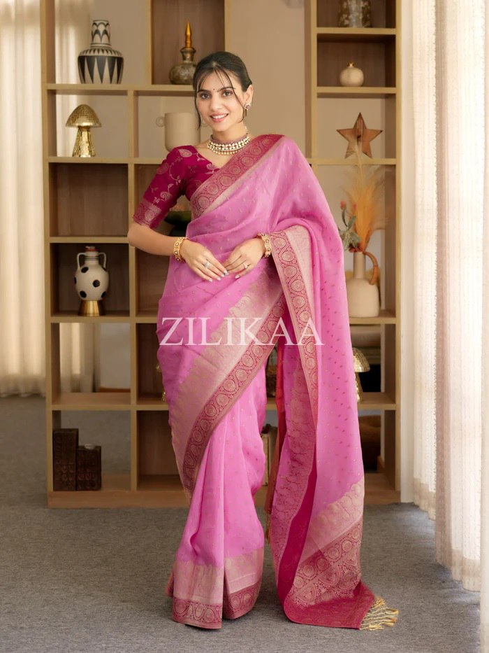 Pink Tissue Silk Saree - view 4 of 5