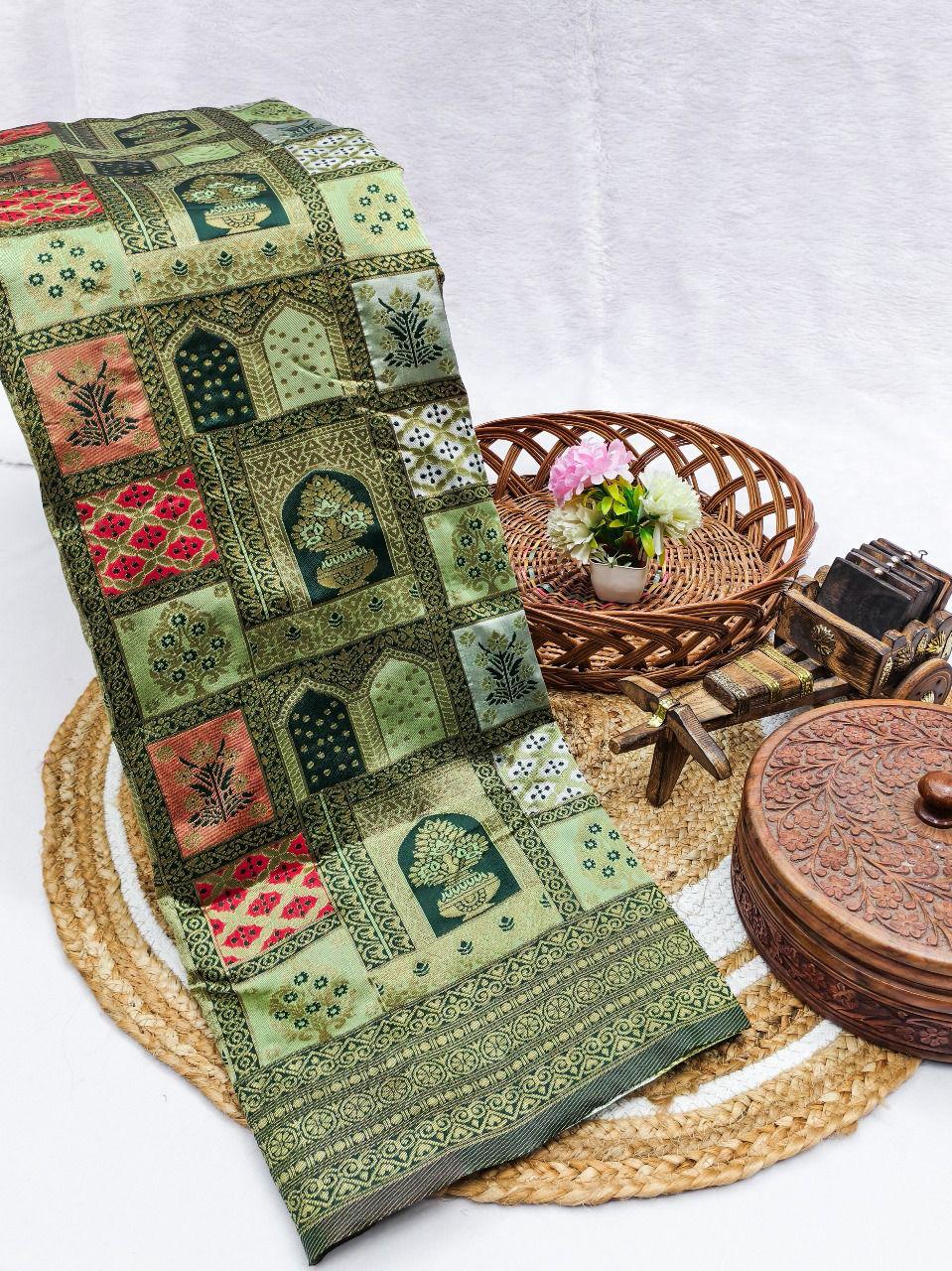 Pista Green Jharokha Weave Silk Saree - Shivay Libas
