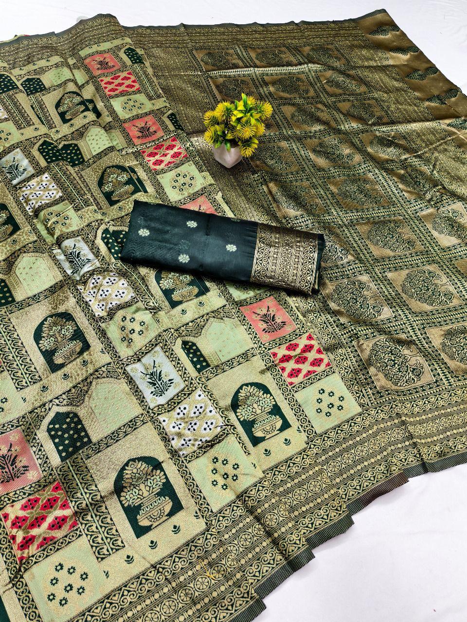 Pista Green Jharokha Weave Silk Saree - view 2 of 2