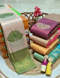Pista Green Lotus Motif Silk Saree - Shivay Libas