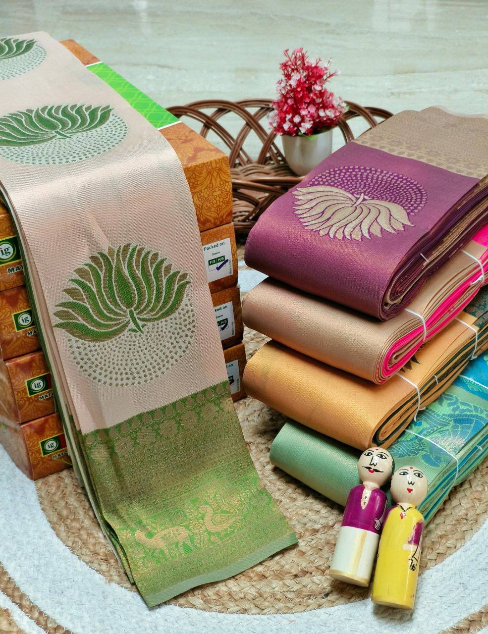 Pista Green Lotus Motif Silk Saree - Shivay Libas