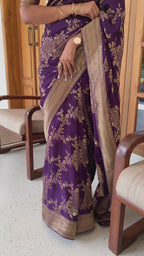 Purple Banarasi Zari Silk Saree - video