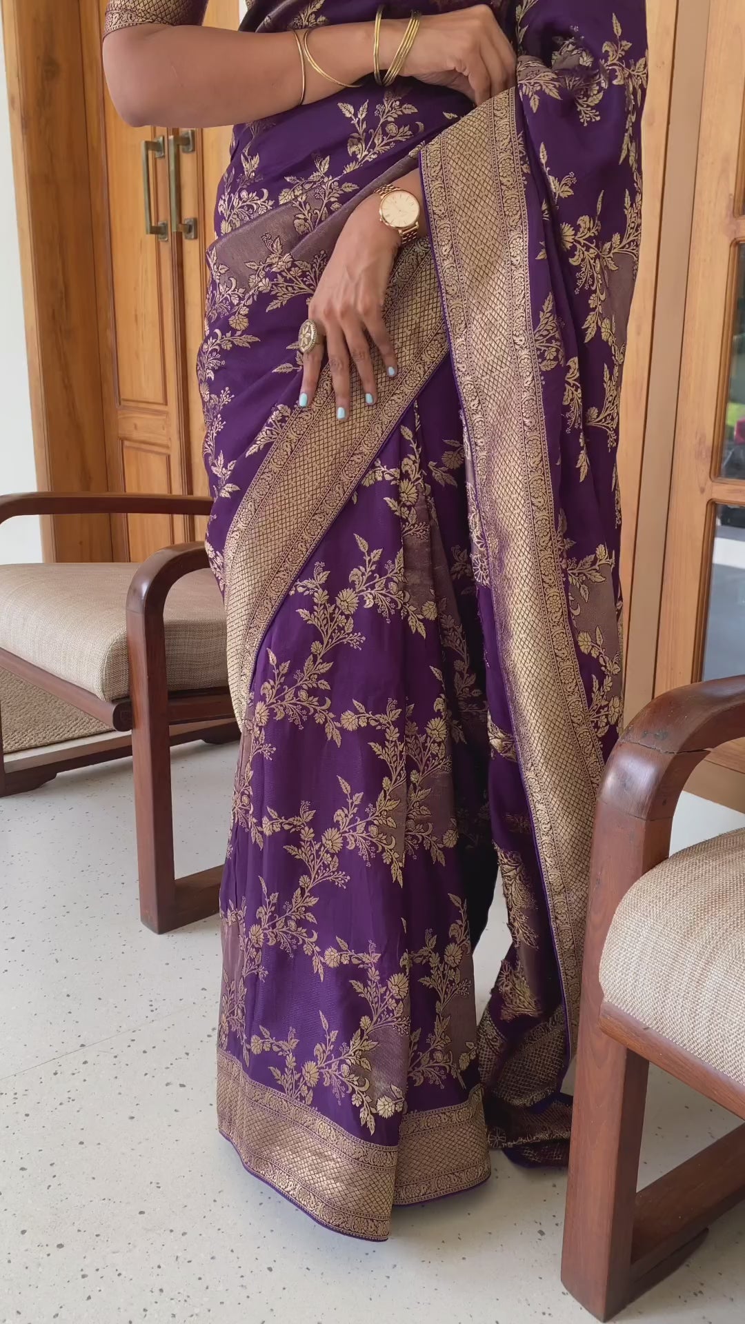 Purple Banarasi Zari Silk Saree - video