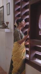 Lemon Yellow Banarasi Silk Saree with Brown Border - video