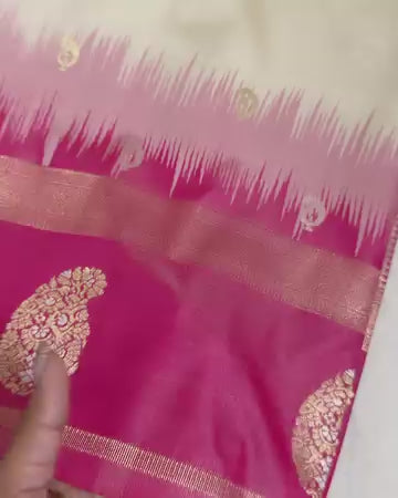 Cream & Pink Silk Saree - video