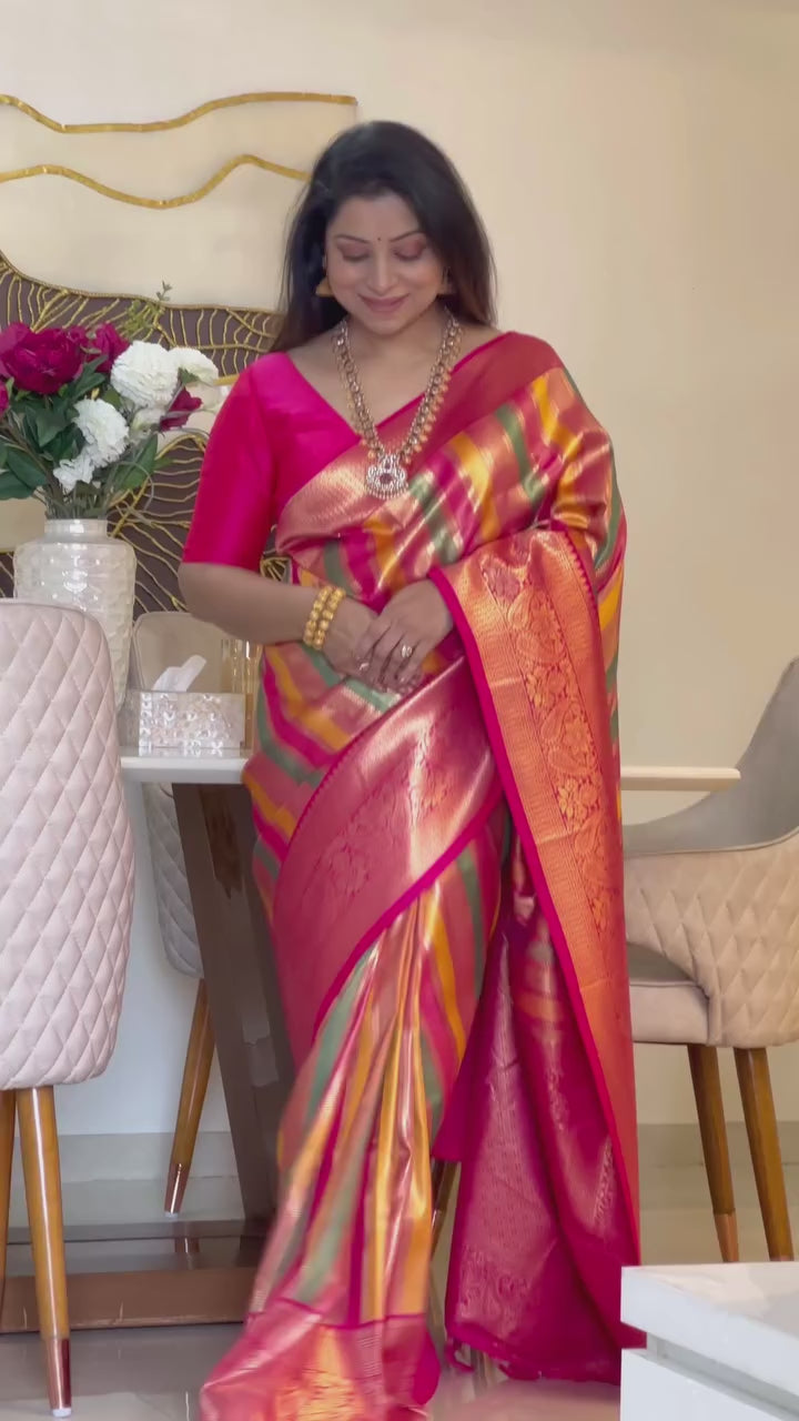 Peach & Rani Pink Kanjivaram Style Silk Saree - video