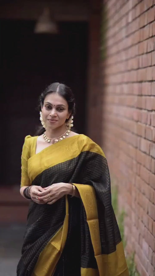 Black & Mustard Border Silk Saree - video