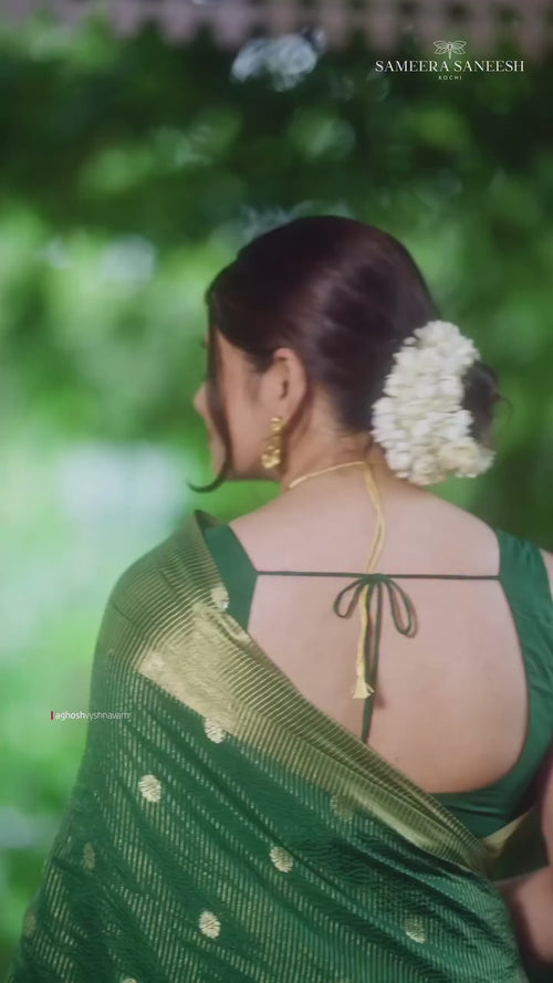 Bottle Green Zari Silk Saree - video