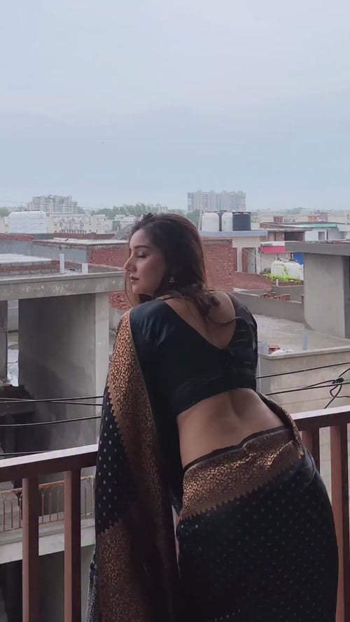 Black & Copper Border Silk Saree - video