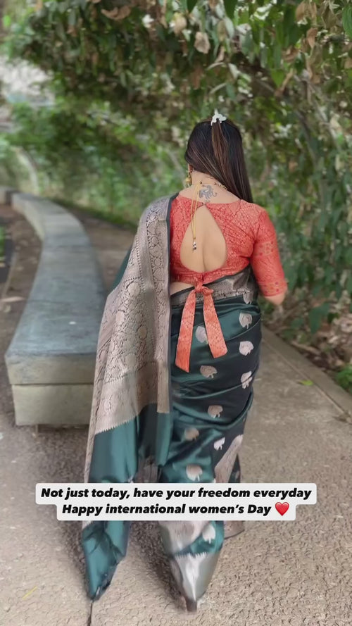 Bottle Green Banarasi Silk Saree - video