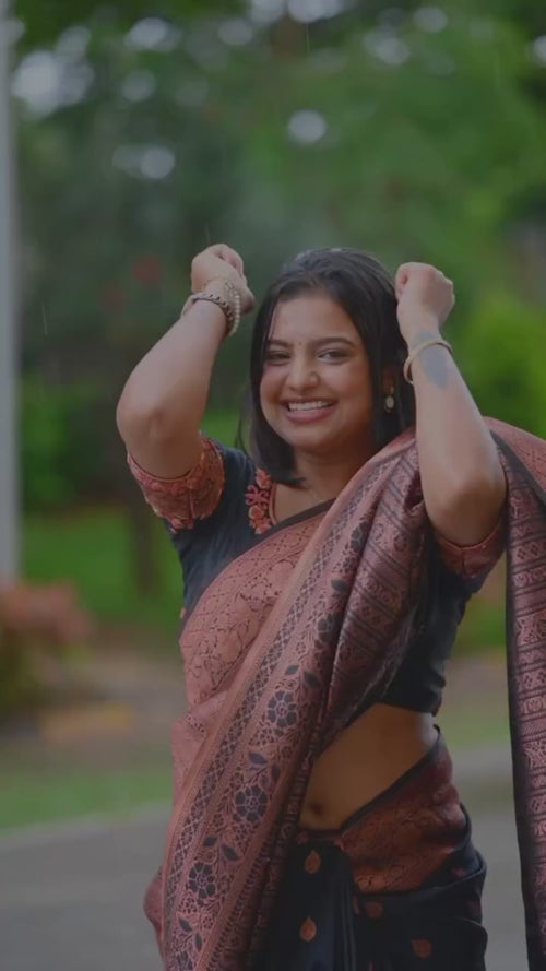 Black & Copper Zari Silk Saree - video