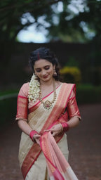Ivory & Red Border Silk Saree - video