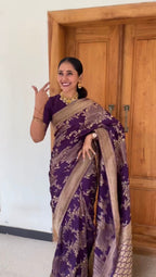 Purple Banarasi Zari Silk Saree - view 4 of 6