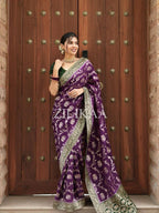 Purple Elephant Banarasi Silk Saree - view 11 of 18