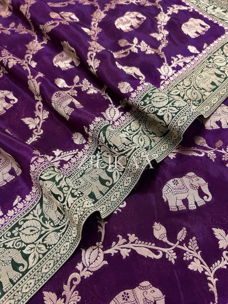Purple Elephant Banarasi Silk Saree - view 14 of 18